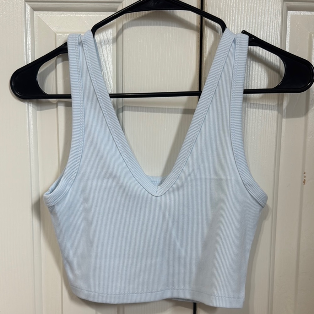 Wild Fable Sky Blue Ribbed V-Neck Top